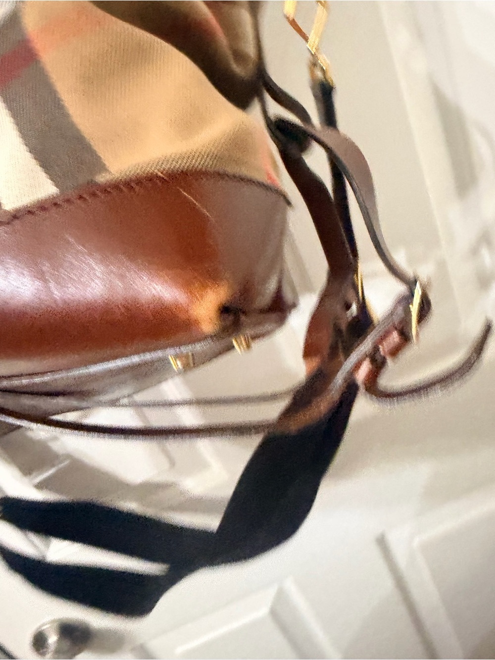 Burberry Classic Plaid diaper bag with Brown Leather Trim - Picture 6 of 10